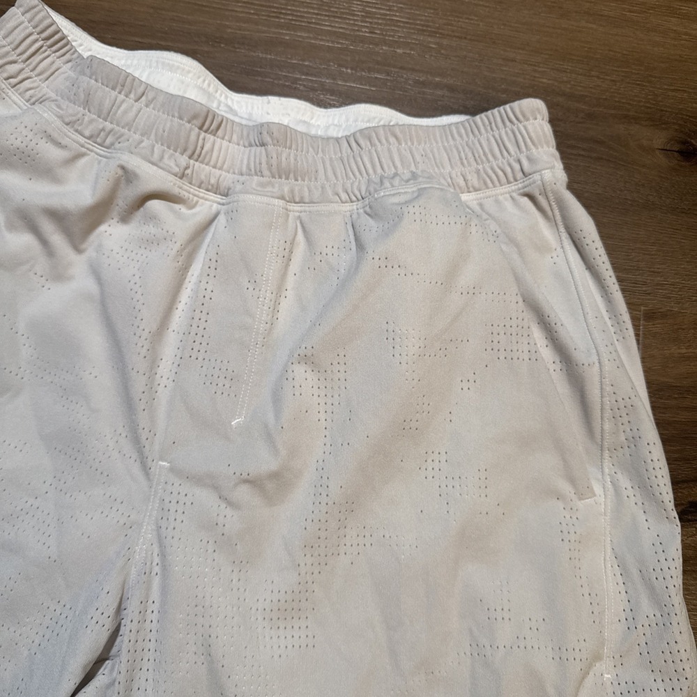 Lululemon Mens SMALL Pace Breaker LINED Short 7" Jacquard Perforated BONE White‎ - Picture 4 of 12